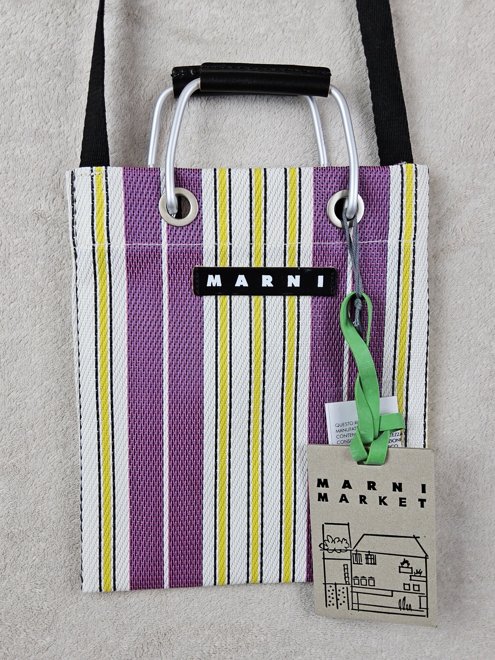 Marni Purple Stripe Mini Tote Bag With Leather Handles